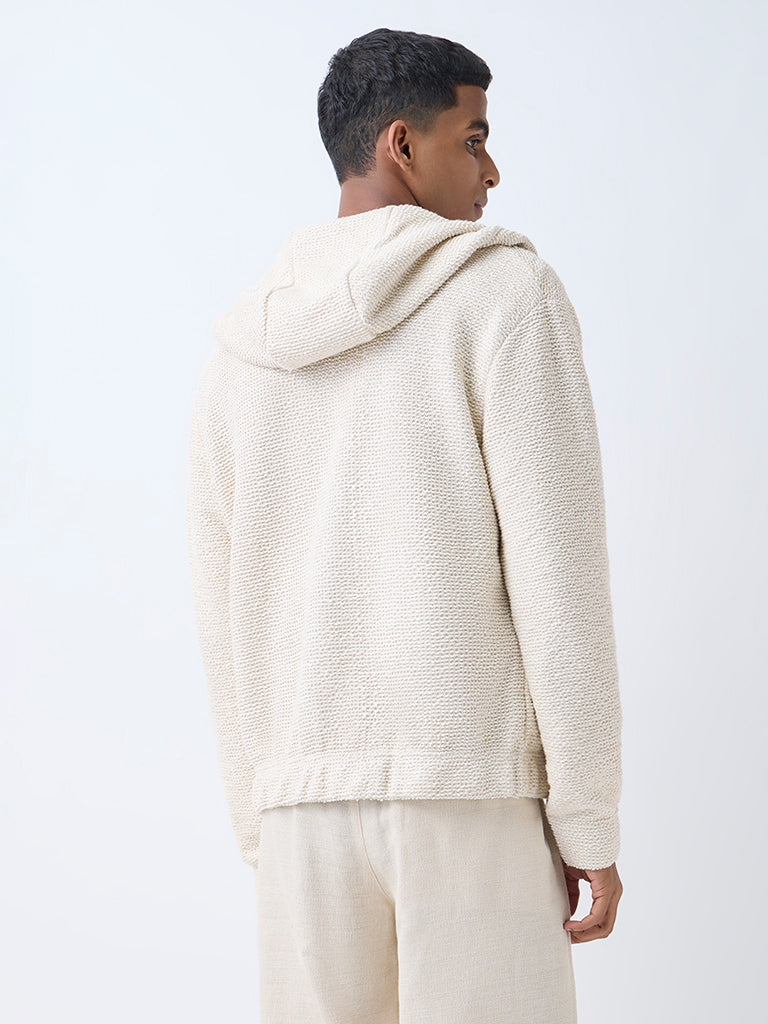 ETA Light Beige Textured Relaxed-Fit Hoodie