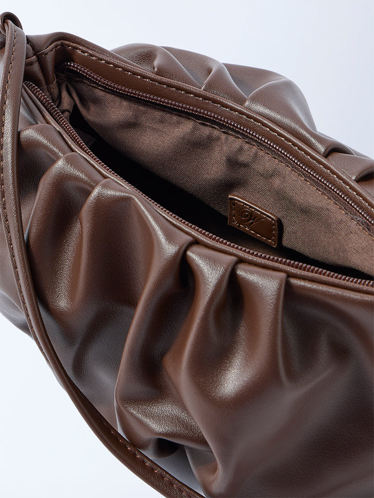 Westside Brown Pleated Clutch Bag with Sling