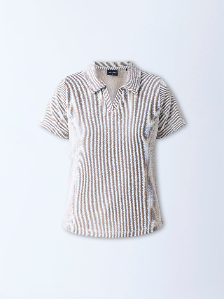 Studiofit Dark Brown Textured Cotton-Blend T-Shirt
