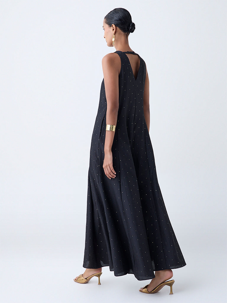 Vark Black Embellished A-Line Dress