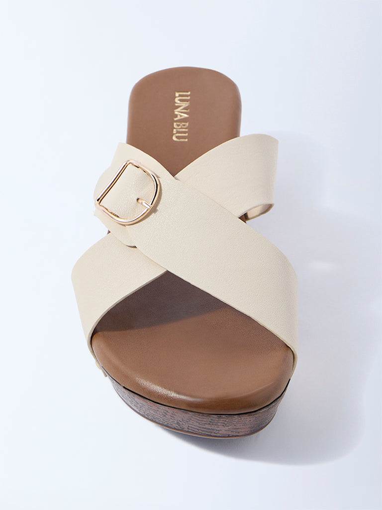 LUNA BLU Ivory Buckle-Detailed Block-Heel Sandals - Exclusive