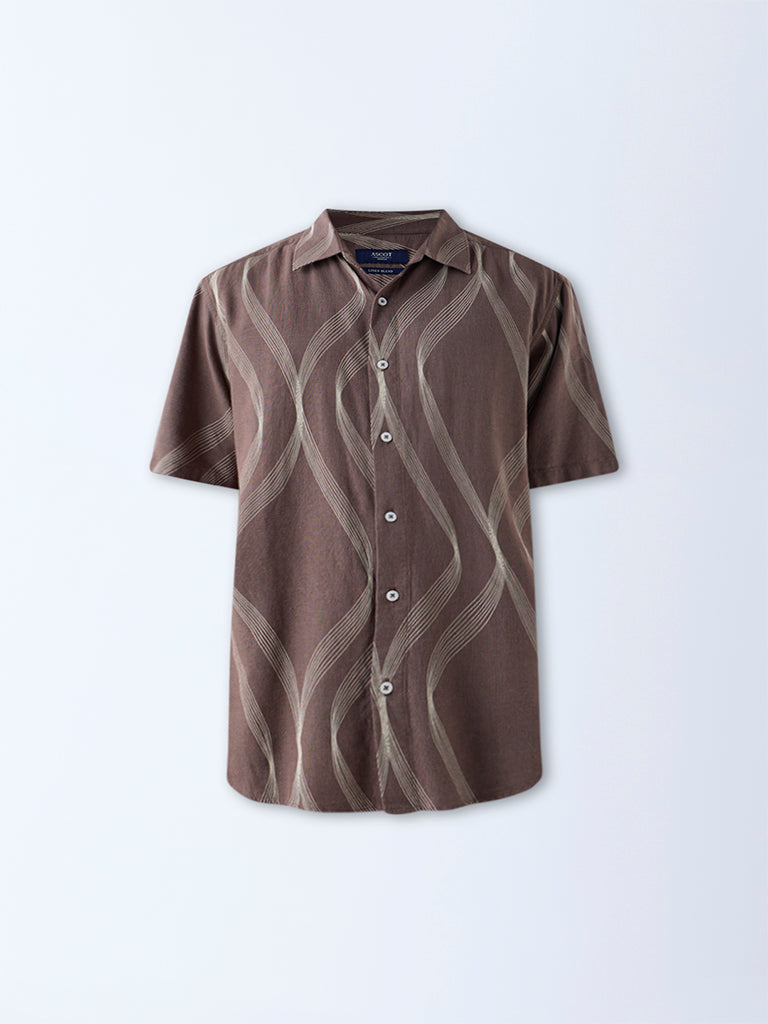 Ascot Brown Abstract Patterns Relaxed-Fit Shirt