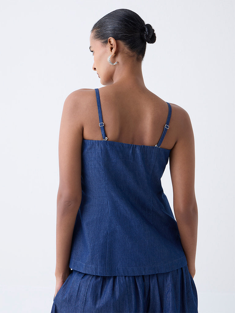 Vark Blue Embellished Cotton Tube Top