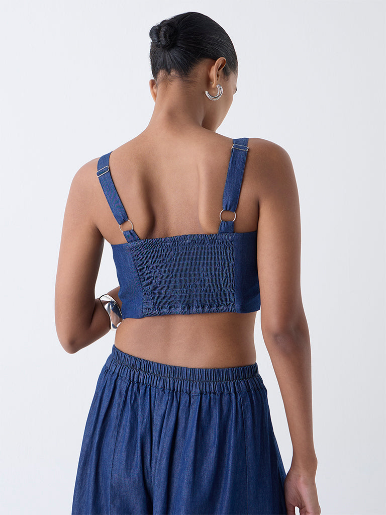 Vark Blue Embellished Cotton Ethnic Top
