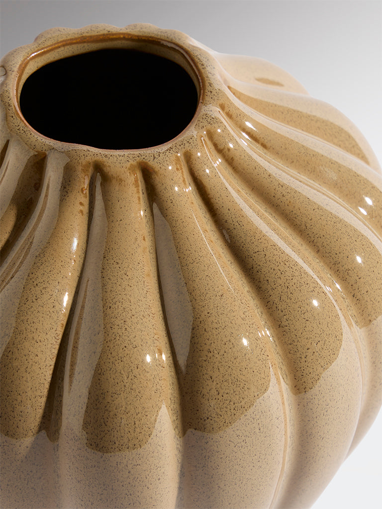 Westside Home Brown Ceramic Striped Vase - Large