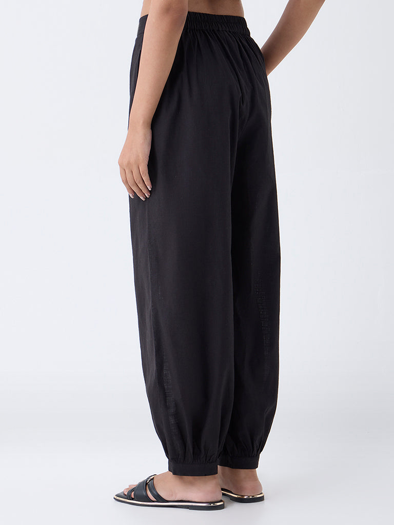 Utsa Black Harem-Style Cotton Pants