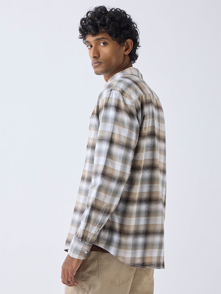 WES Casuals Brown Checks Design Relaxed-Fit Cotton Shirt