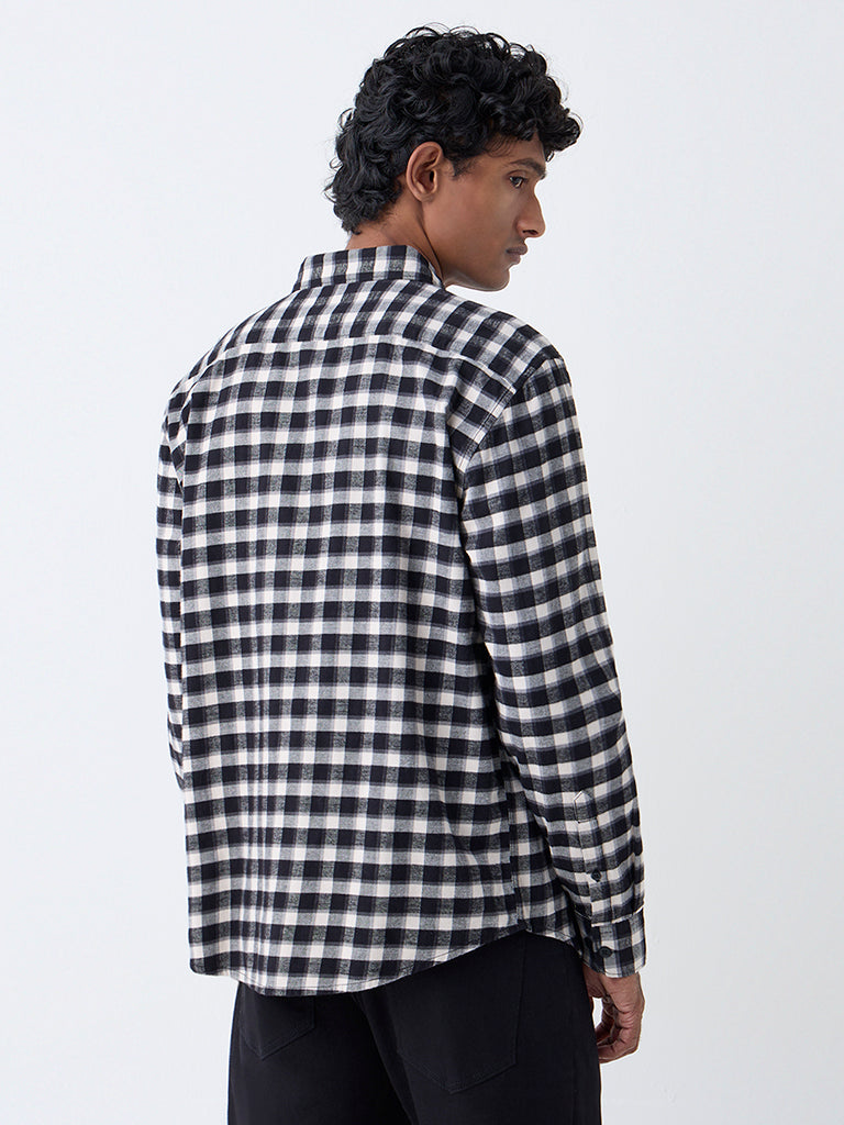 WES Casuals Black Checks Design Relaxed-Fit Cotton Shirt