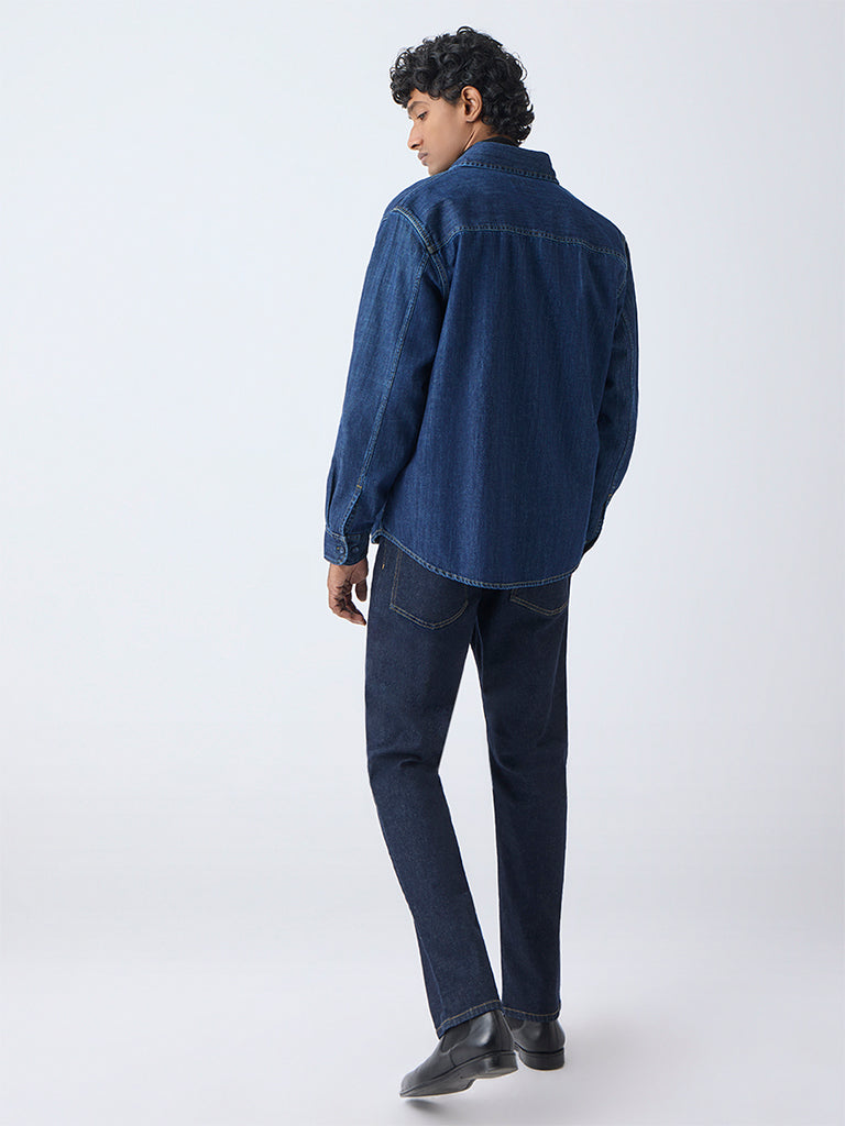 WES Casuals Dark Blue Relaxed-Fit Denim Shirt