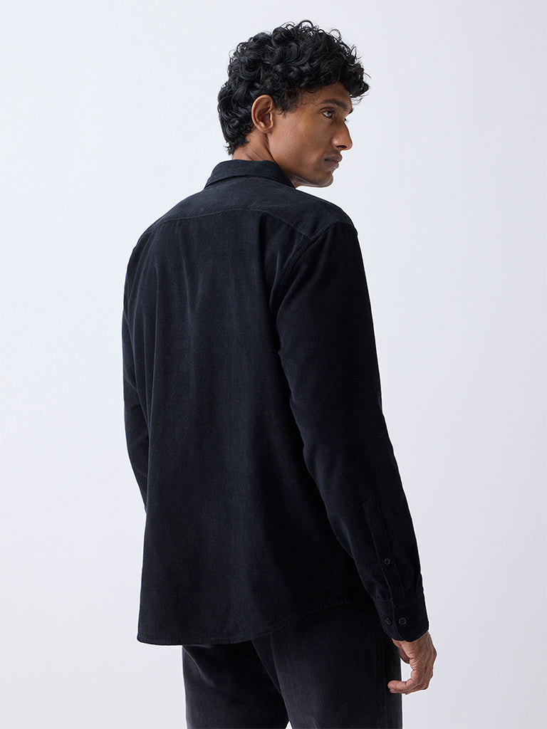 WES Casuals Black Corduroy Relaxed-Fit Shirt