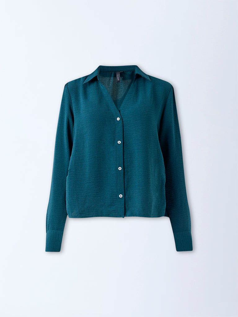 LOV Teal Textured Shirt