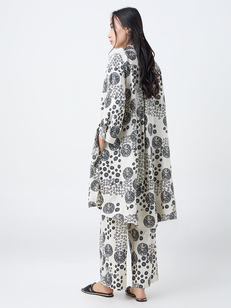 Utsa Off-White Shibori Printed A-Line Kurta