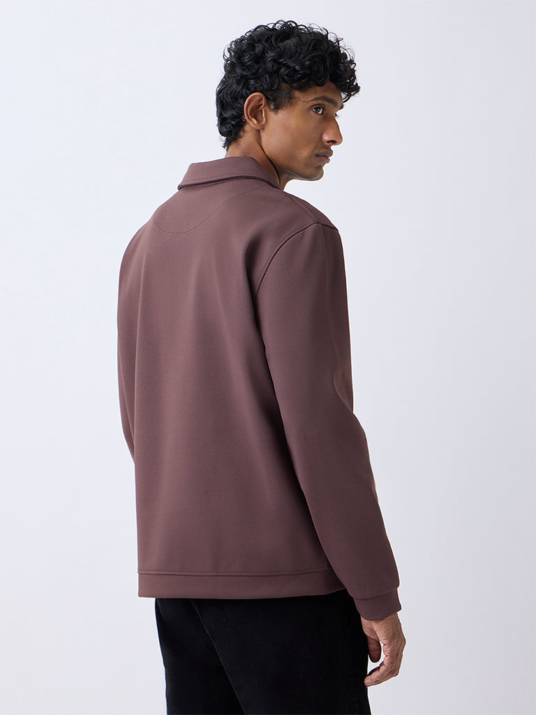 WES Casuals Brown Relaxed-Fit Quarter-Zip Sweatshirt