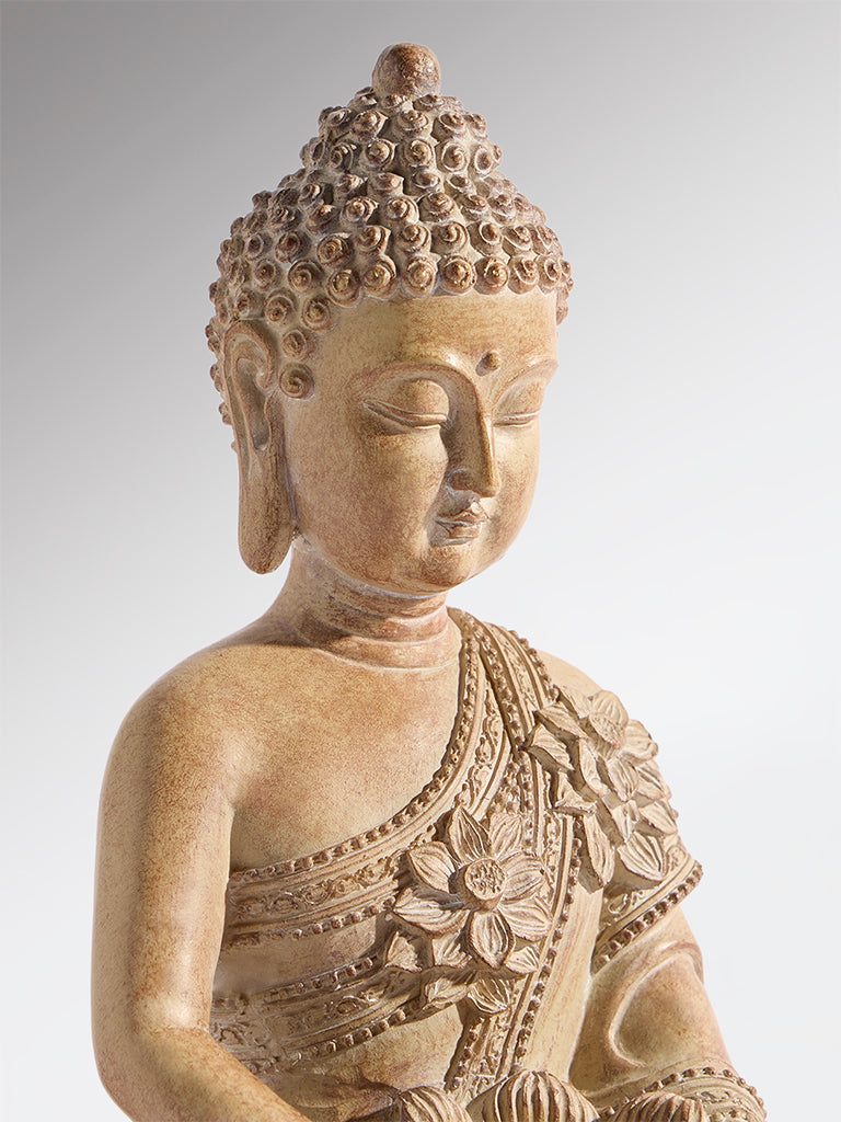 Westside Home Beige Resin Buddha with Tealight Candle Holder