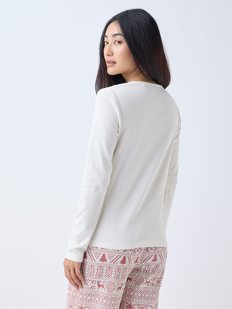 Wunderlove Off-White Ribbed Cotton-Blend Top