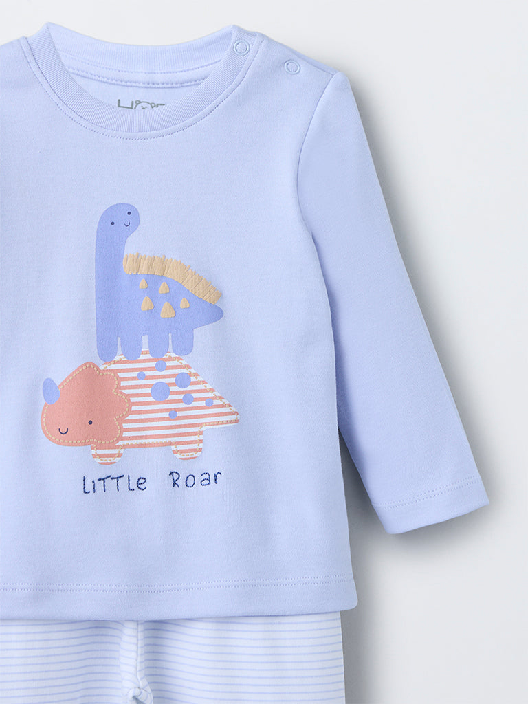 HOP Baby Boys Lavender Animal Design Cotton T-Shirt with Pants Set