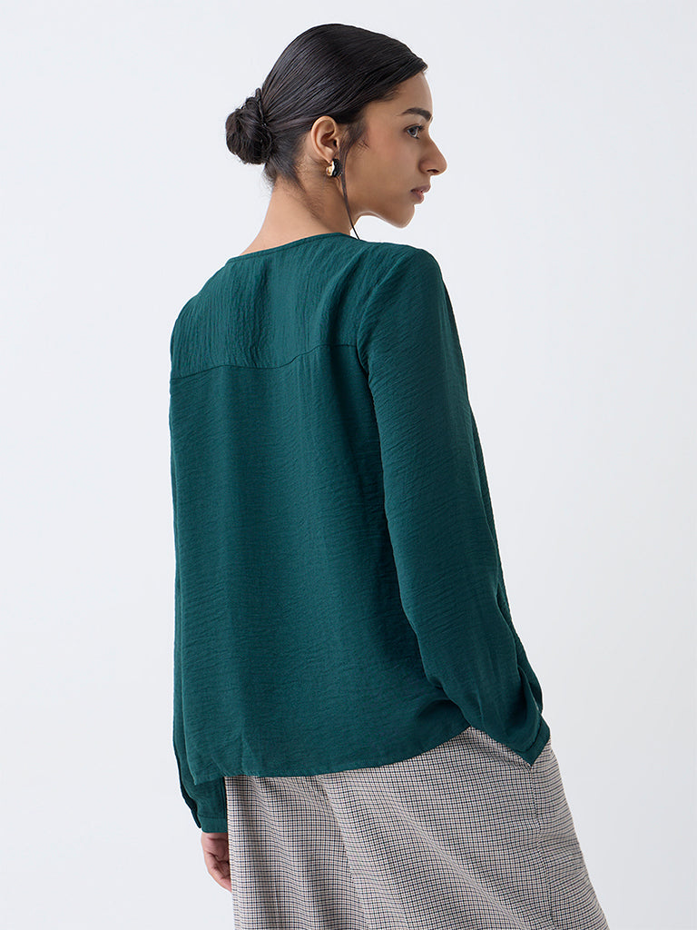 Wardrobe Green Crinkle-Textured Top
