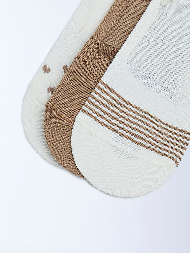 Superstar Beige Printed No Show Cotton-Blend Socks - Pack of 3