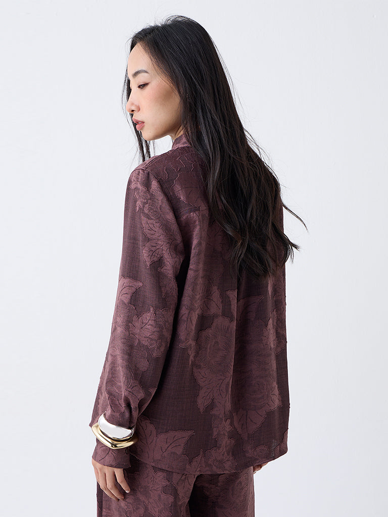 LOV Dark Brown Floral Pattern Shirt