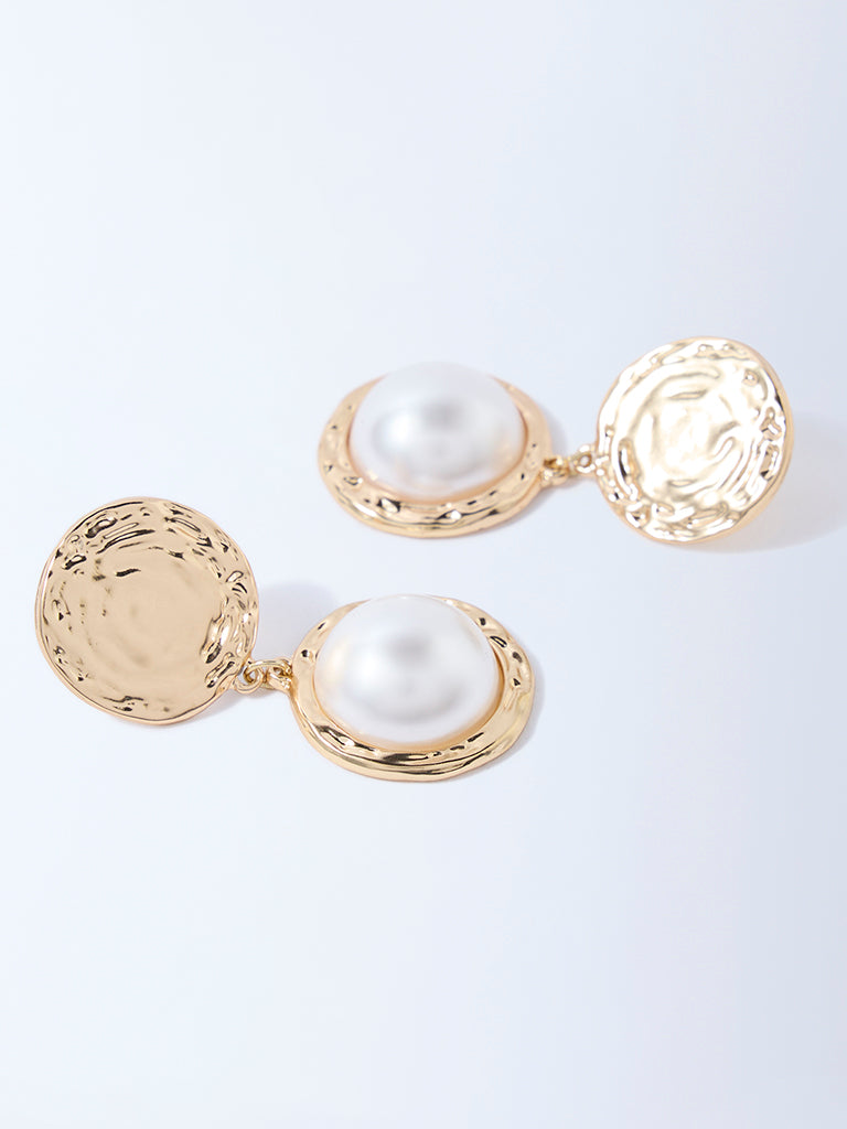 Westside Accessories Gold Pearl Dangler Statement Earrings