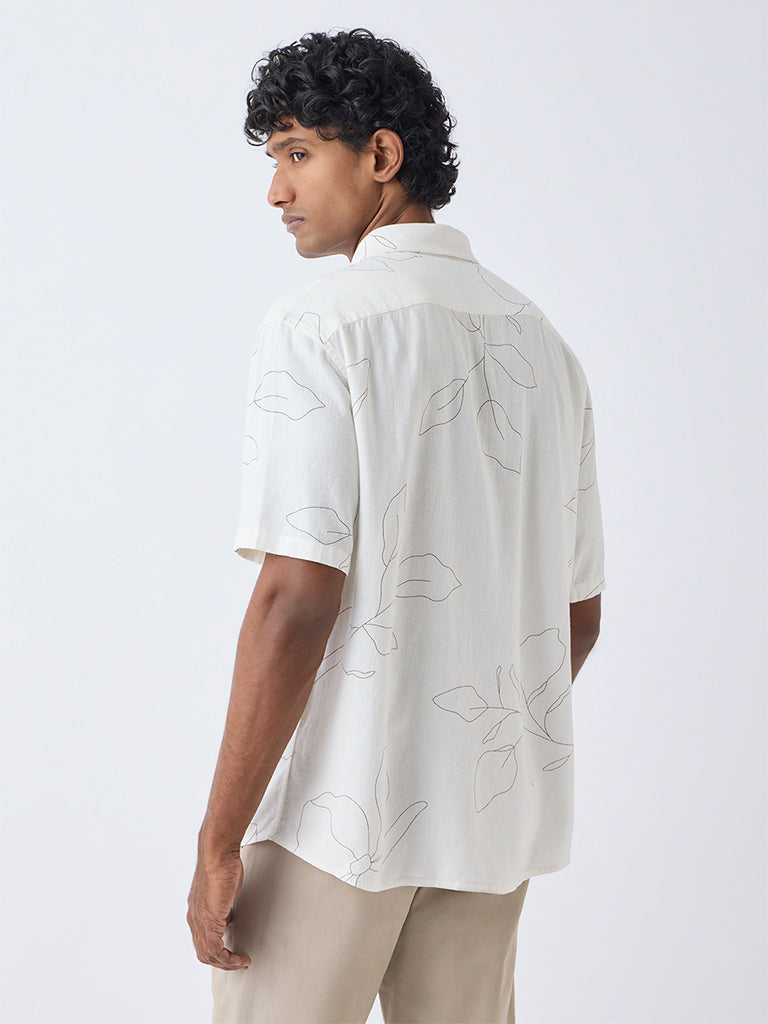 Ascot Off-White Floral Design Relaxed-Fit Shirt