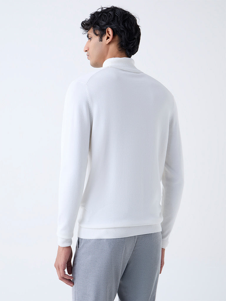 WES Formals White Slim-Fit Turtleneck Sweater