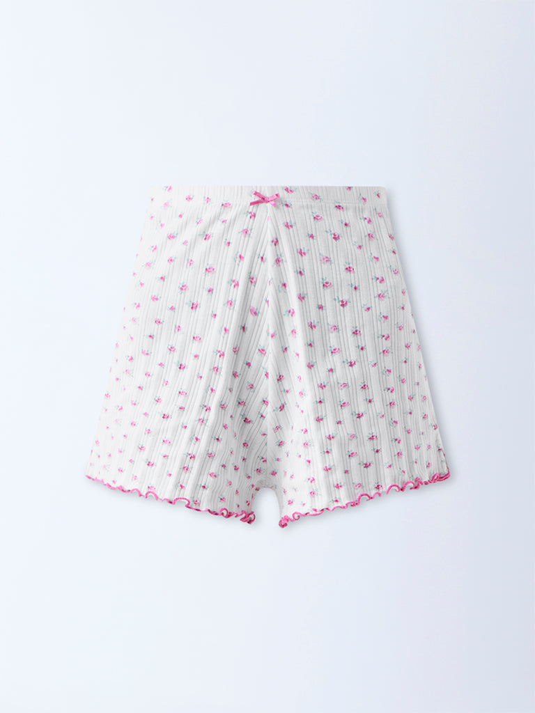 Superstar White Floral Printed High-Rise Shorts