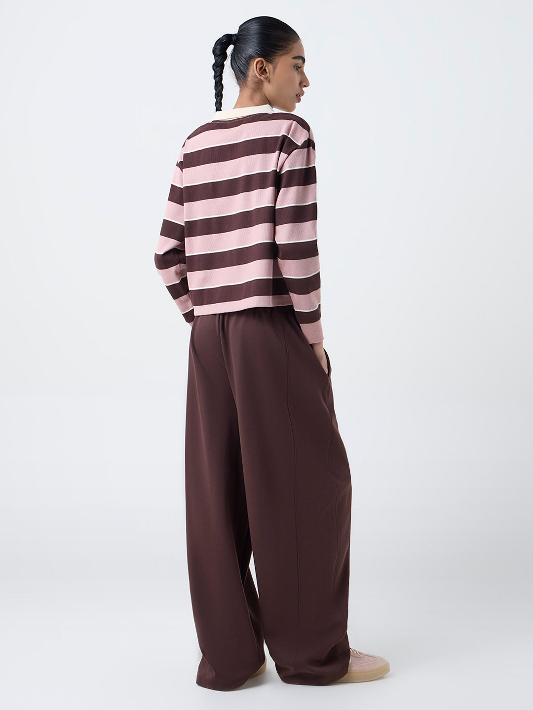 Studiofit Dark Brown Solid High-Rise Track Pants