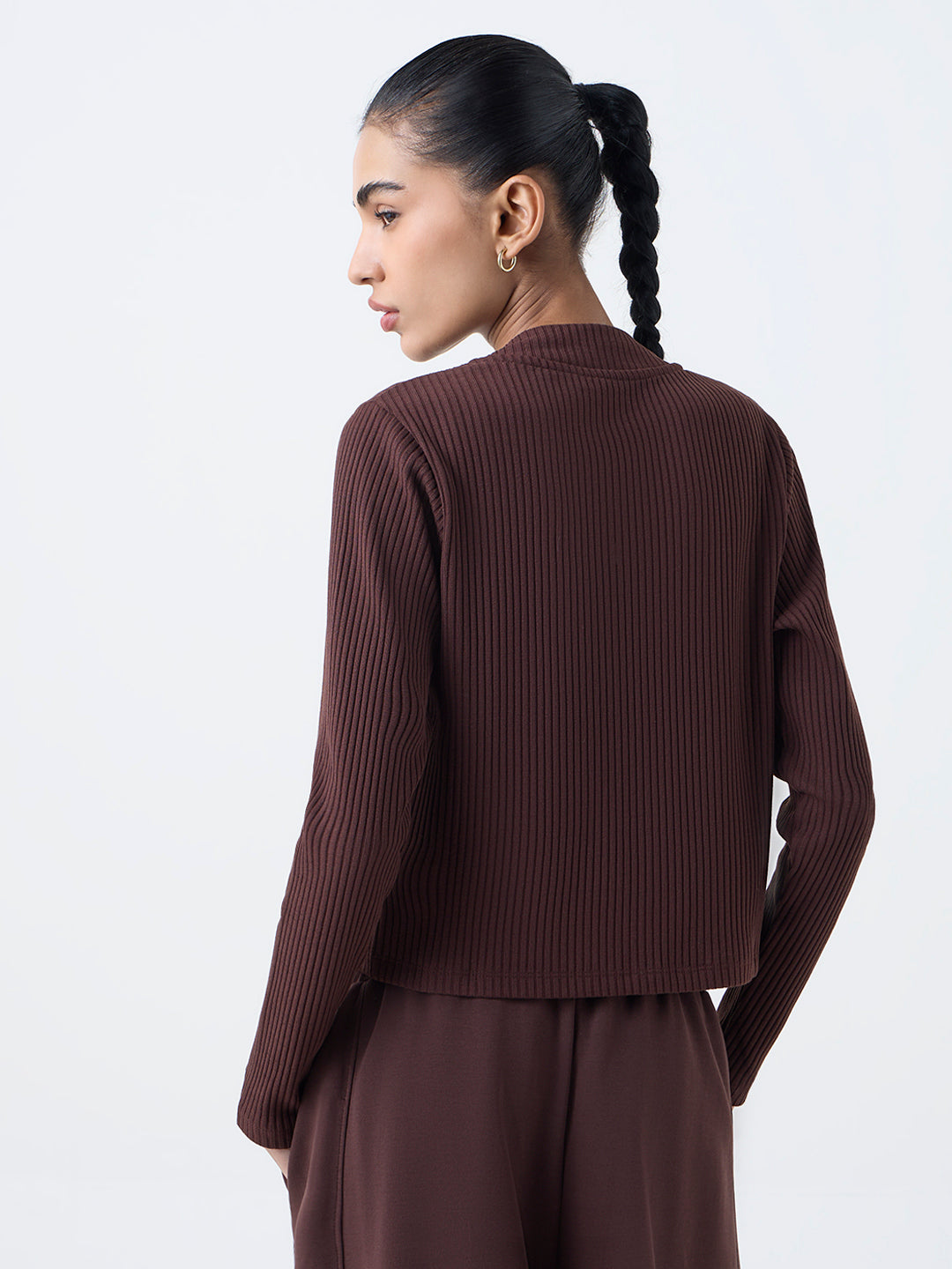 Studiofit Dark Brown Ribbed-Textured Jacket