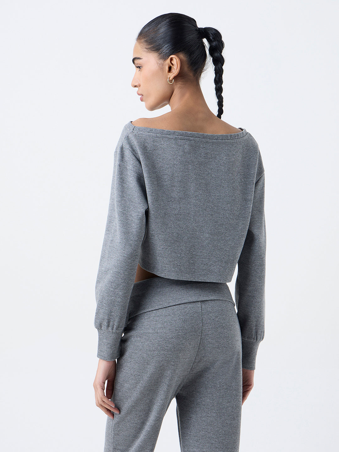 Studiofit Grey Solid Cotton-Blend T-Shirt