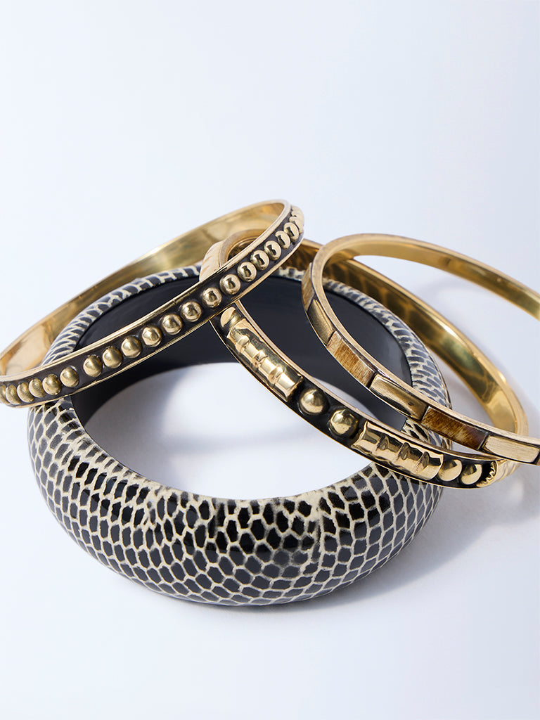 Westside Accessories Gold and Black Stack Bangles - Pack of 4