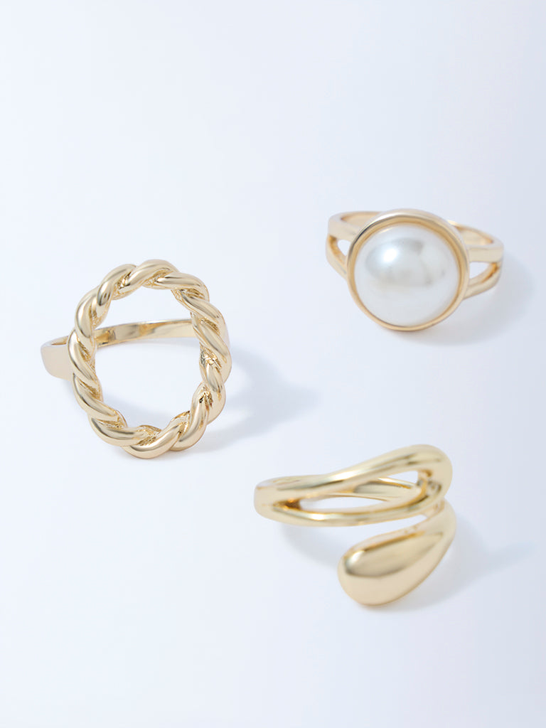 Westside Accessories Gold Pearl, Textured and Sculpted Rings - Pack of 3