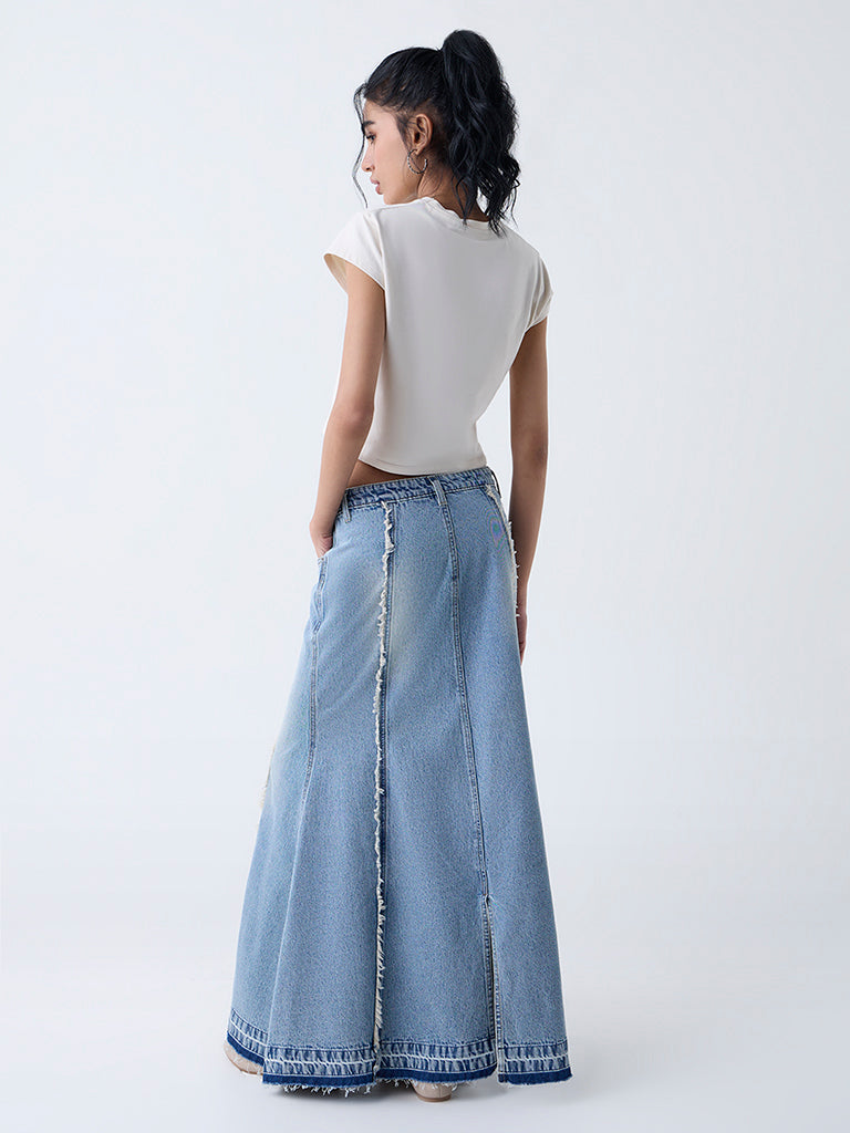 Nuon Blue Washed High-Rise Denim Skirt