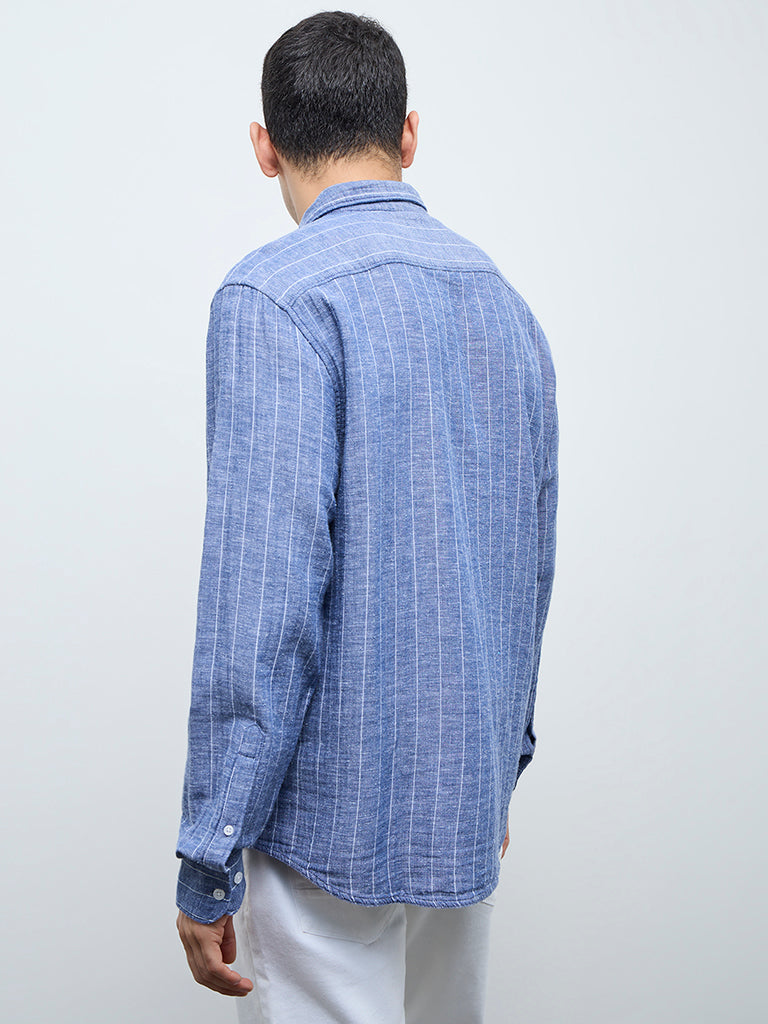WES Casuals Blue Striped Relaxed-Fit Shirt