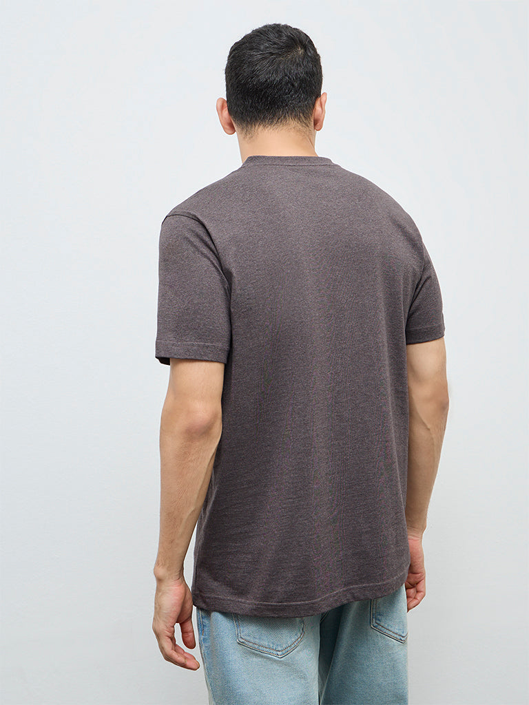 WES Casuals Brown Slim-Fit Cotton T-Shirt