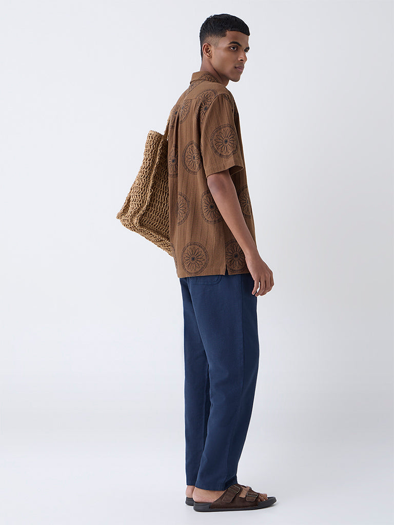 ETA Navy Relaxed-Fit Mid-Rise Cotton-Blend Pants