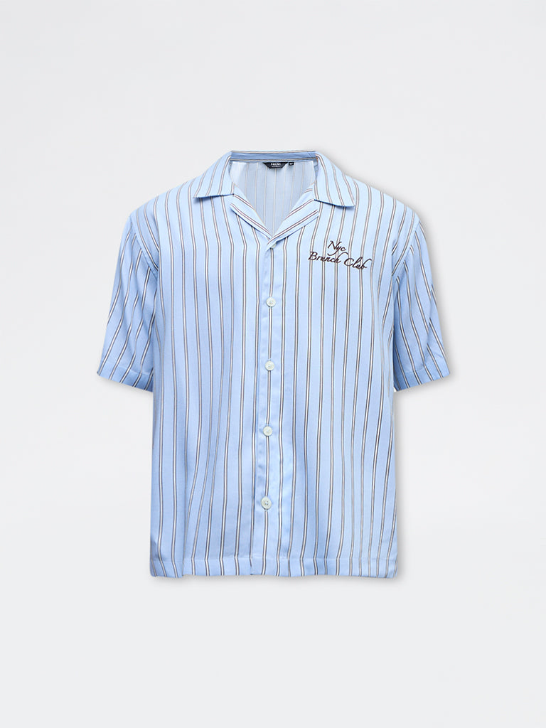 Nuon Blue Striped Relaxed-Fit Shirt
