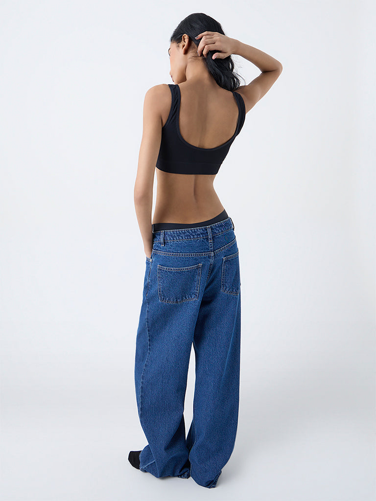 Superstar Black Ribbed-Textured Seam-Free Padded Bra