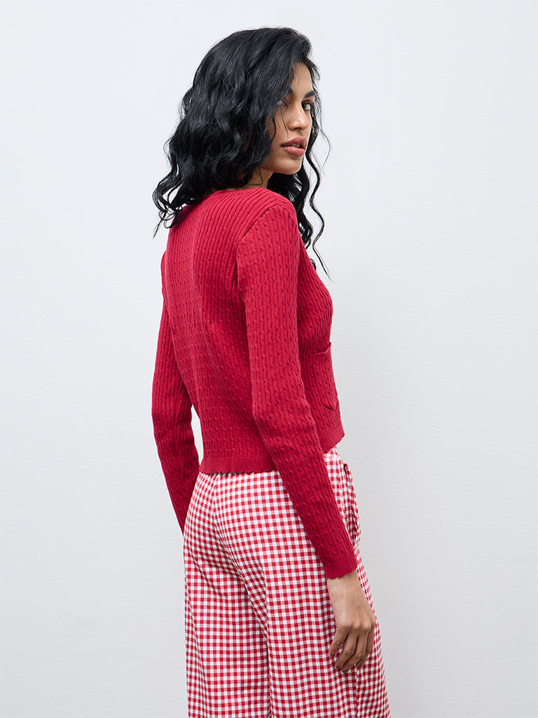 Superstar Red Cable-Knit Cotton Cardigan