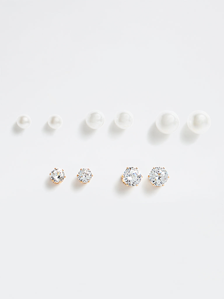 Westside Accessories Gold and White Stud Earrings - Pack of 5