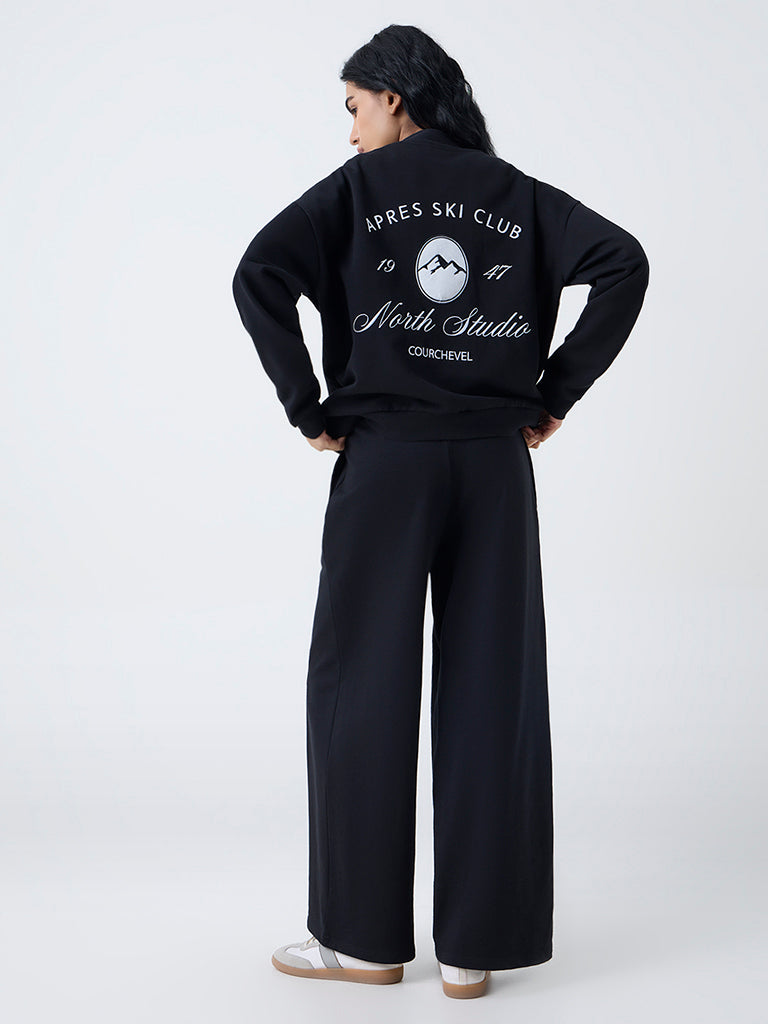 Studiofit Black Text Design Cotton Sweatshirt