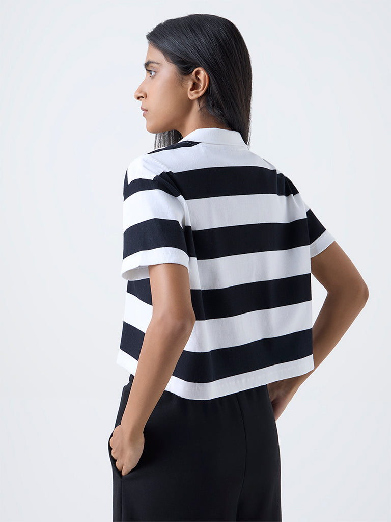 Studiofit White Striped Cotton-Blend T-Shirt