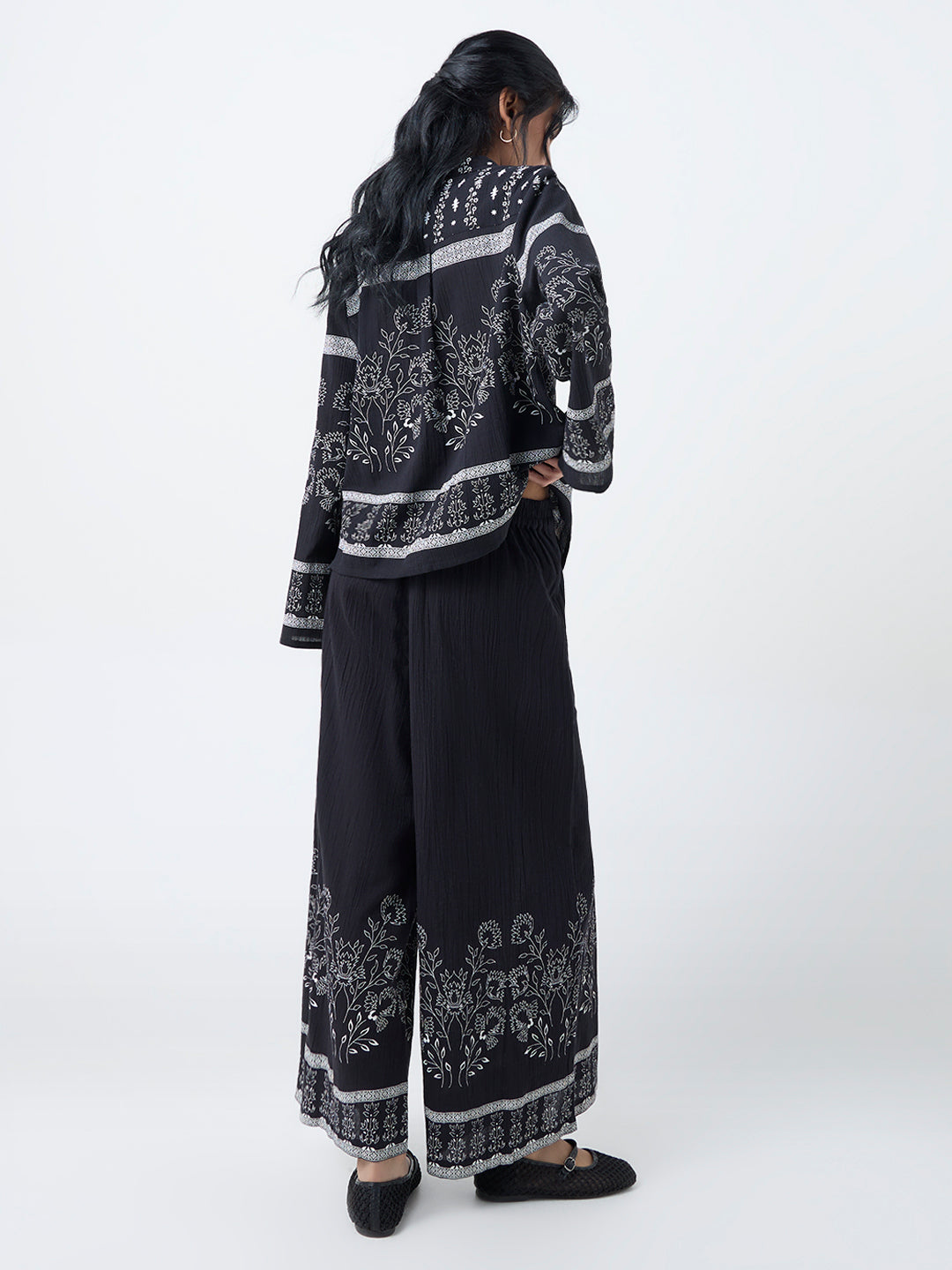 Bombay Paisley Black Floral Design Cotton Palazzos