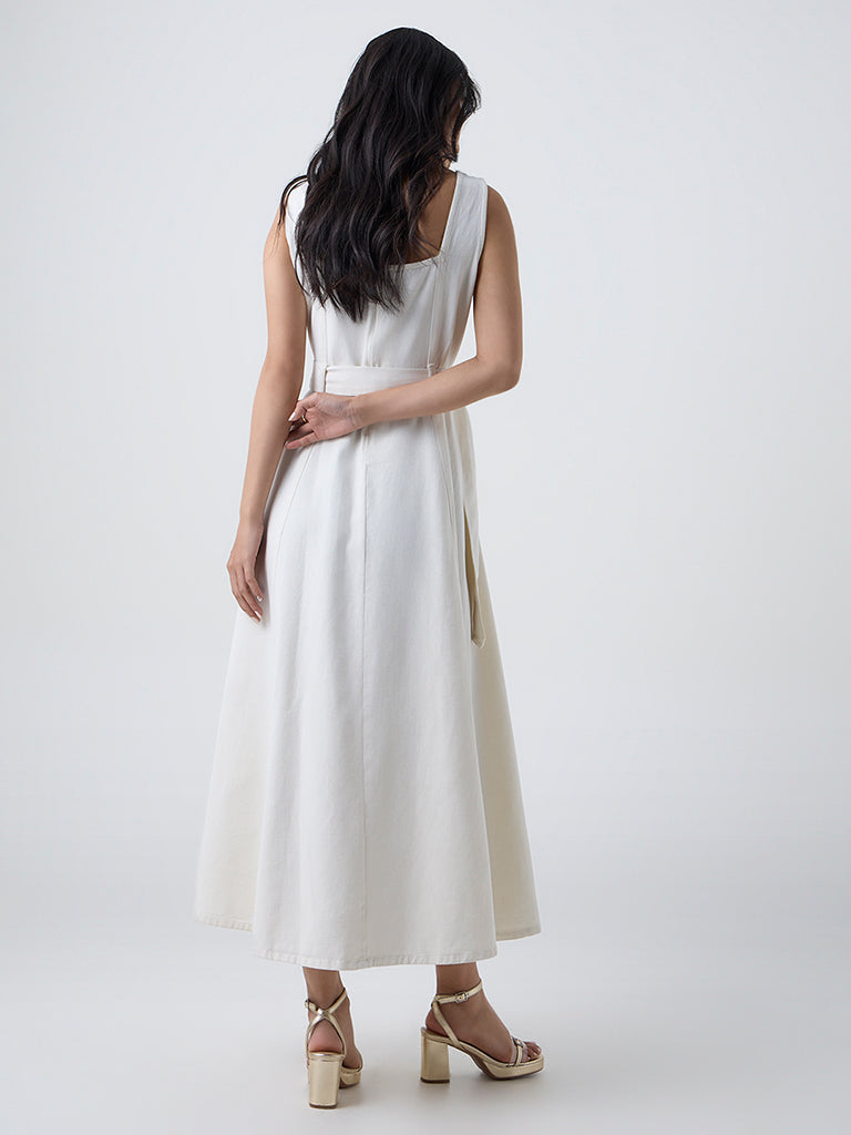 LOV Off-White Denim Shirt Dress with Belt