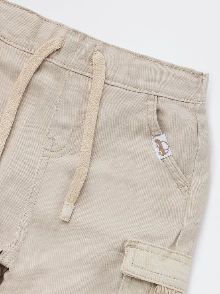 HOP Baby Boys Beige Mid-Rise Cotton-Blend Joggers