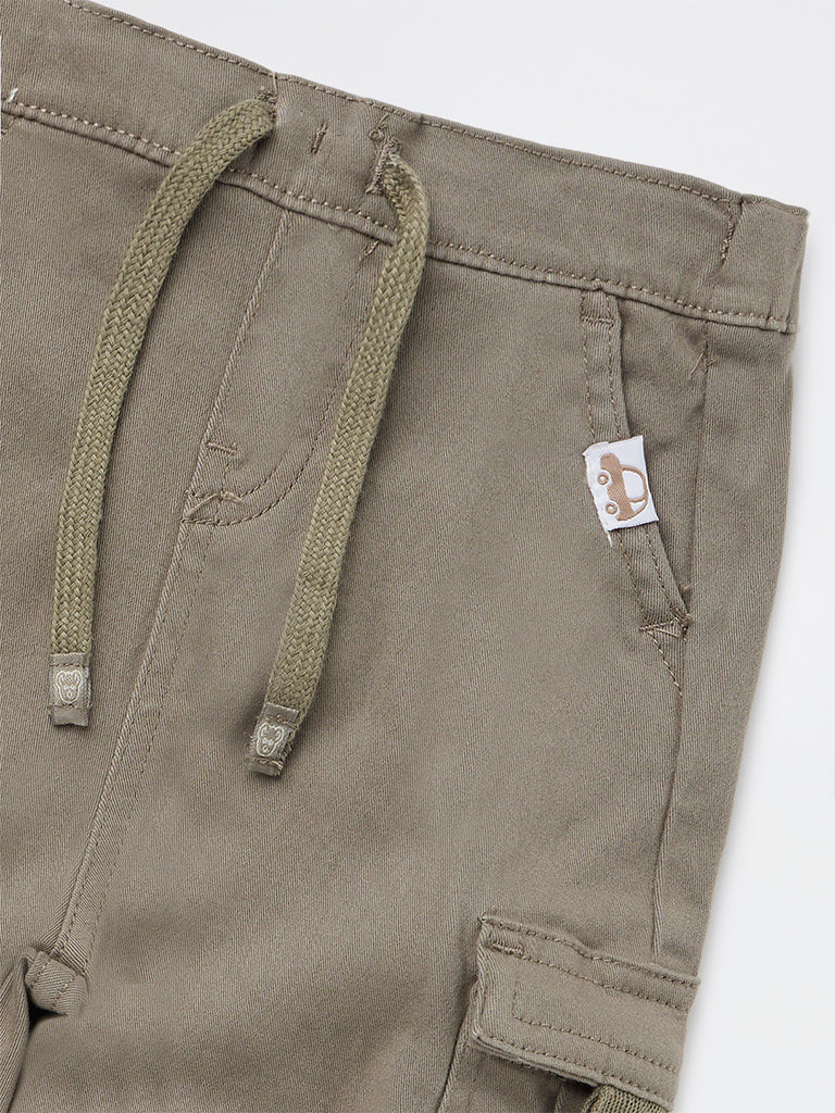 HOP Baby Boys Olive Mid-Rise Cotton-Blend Joggers
