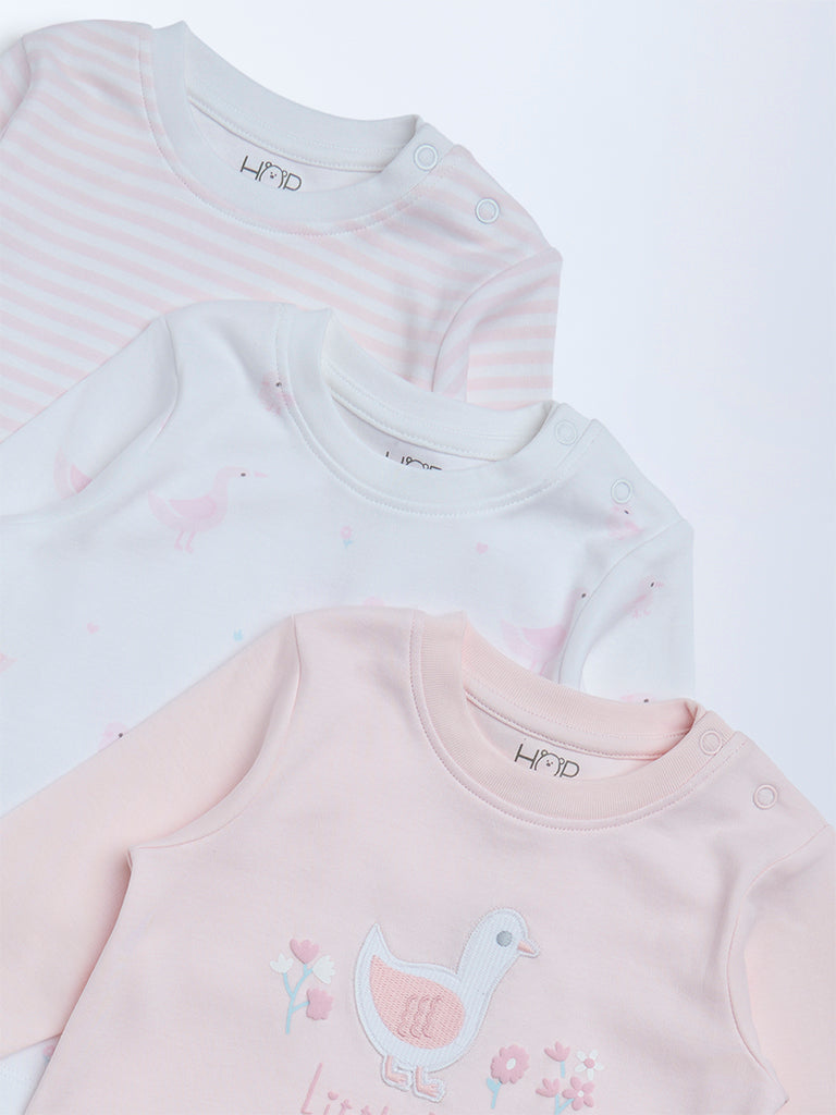 HOP Baby Girls Pink Printed Cotton T-Shirts - Pack of 3