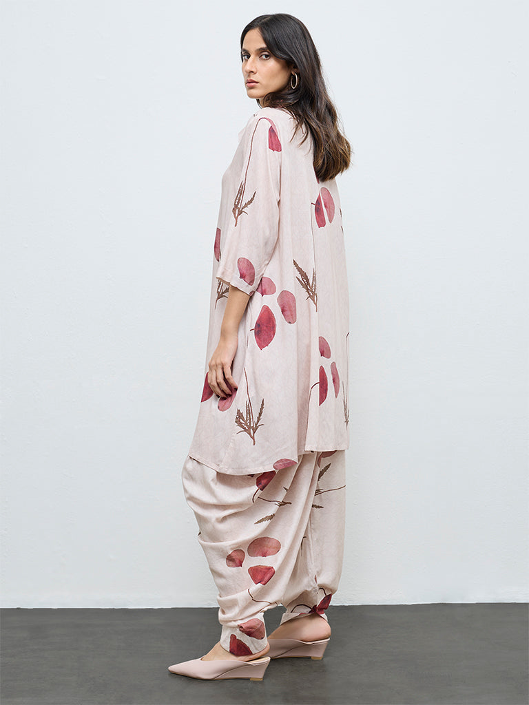 Zuba Cream Botanical Printed A-Line Kurta