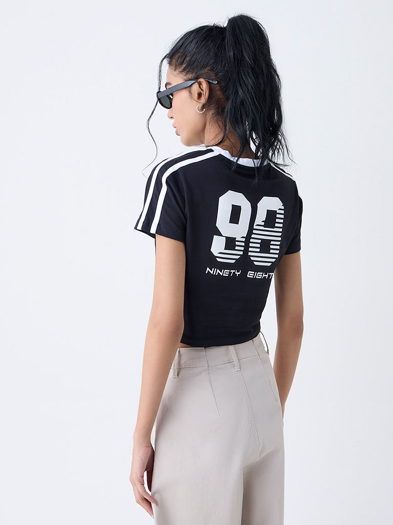 Nuon Black Printed Cotton T-Shirt