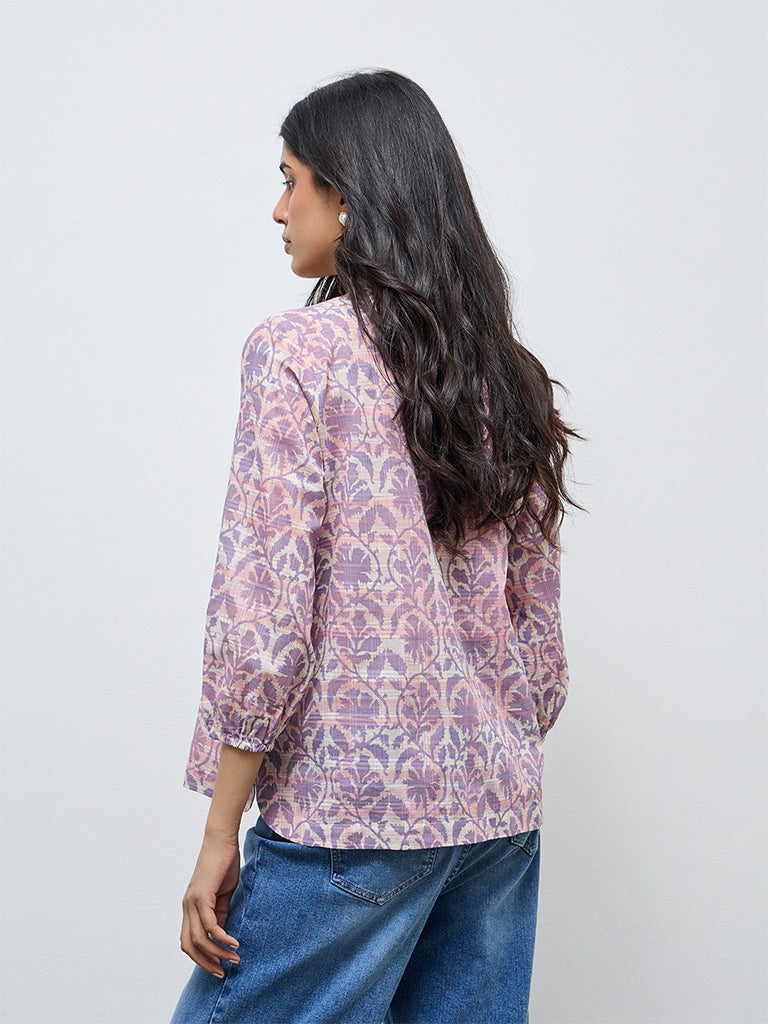 Utsa Lilac Botanical Printed Cotton Tunic